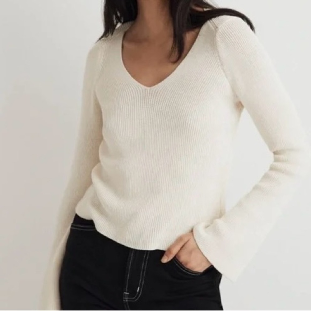Madewell Women's Cream V-Neck Sweater